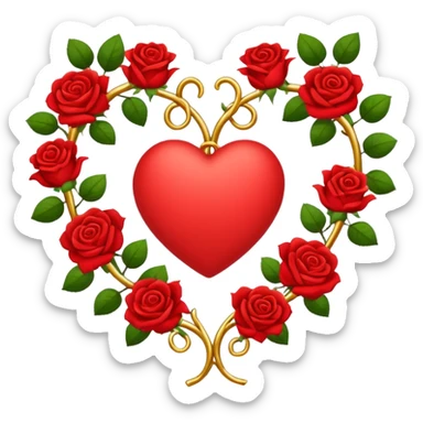 heart shape gold vine with red roses border sticker