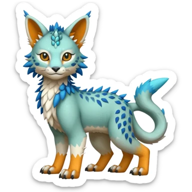 Colorful warm-colored randomly-colored brightly-colored tropical kawaii edgy cute Lynx-Trico-Sergal-Vernid-Fakémon-Pokémon-creature (full body) sticker