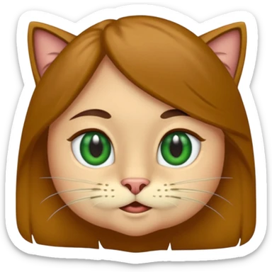 Crea un emoji donde salga un chico de pelo moreno con los ojos claros, una chica de pelo morena con los ojos marrones claros y UN gato europeo comun de pelaje marron oscuro y ojos verde claro, quiero que se esten abrazando el chico y la chica, y el gato este en el medio de los dos sticker