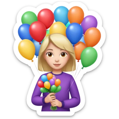 Girl with bouquet of balloons sticker
