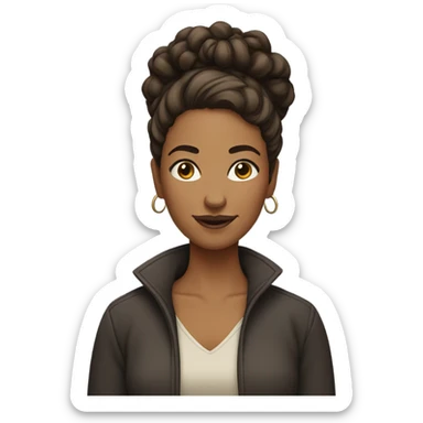 brown woman with sort curly hair in a bun kind of aged sticker