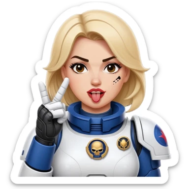 woman space marine crossed out middle finger and face with tongue out wink eye sticker