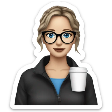 Photo of Brunette Jennifer Lawrence wearing black glasses and blue eyes drinking coffee  sticker