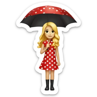 red polka dot umbrella with a blonde girl sticker