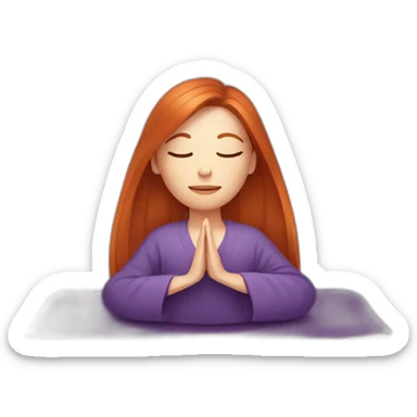 redhead white woman long medium straight hair, meditating on a violet blanket sticker