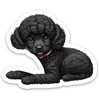 Meme-Worthy Cute Sleeping Black Poodle Portrait Emoji, Head resting peacefully with a contented smile, showcasing a delightfully elegant build and a luxuriously soft, curly jet-black Fur, eyes shut in a serene nap, Simplified yet hilariously adorable features, highly detailed, glowing with a soft, drowsy light, high shine, relaxed and utterly lovable, stylized with an air of playful laziness, bright and heartwarming, soft glowing outline, capturing the essence of a comically sleepy companion, so meme-worthy it feels like it could instantly become the next viral sensation of adorable slumber! sticker