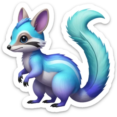 Iridescent Neon Green-Cyan-Blue-Purple-gradients Minccino-Numbat-Sergal-fusion-hybrid-animal-creature, full body sticker