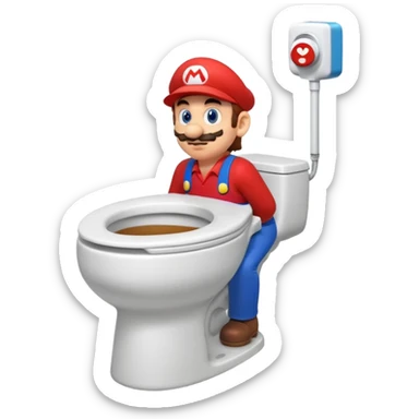 Mario's neck and head only sticking out of the middle of the bowl of a white toilet sticker