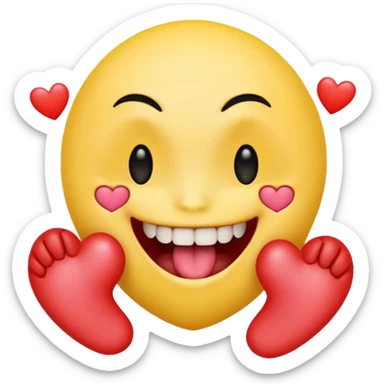 yellow emoji face holding a heart and hes so happy with so happy with teeth and tongue and toes growing out of the top of its head. his eyes have been plucked out and are now eyeless sockets. no eyes. emo hair sticker