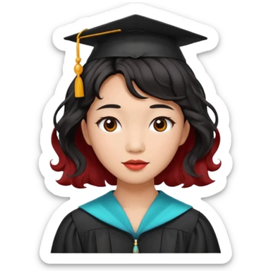 Graduate red asian black hair with wavy butterfly haircut sticker