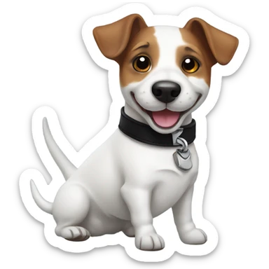 Happy Jack russell with a black collar sticker