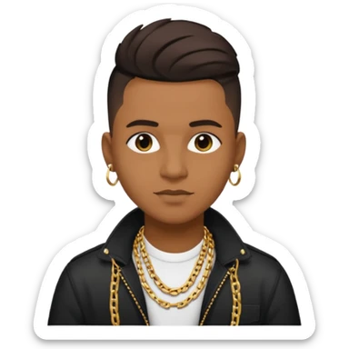 brown-skinned music producer, short black undercut, gold chain, modern style sticker