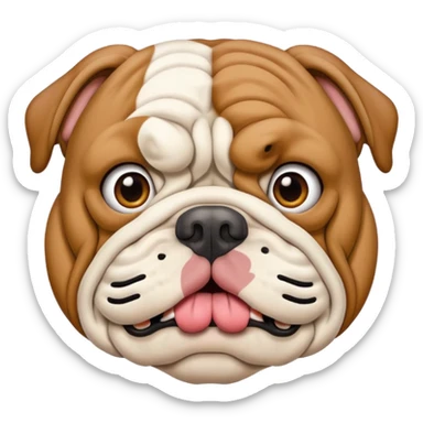 english bulldog with a 'need help' sign in its mouth sticker