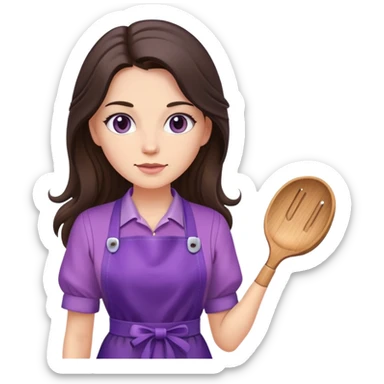 Brunette long hair lady with a purple apron sticker