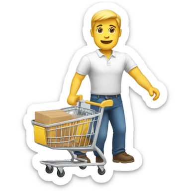 white man is going with product cart sticker