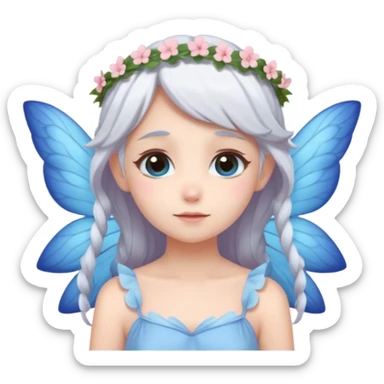 A shy white hair fairy with soft blue wings with flower smallcrown sticker