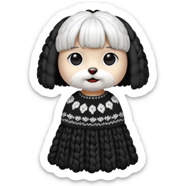 Maltese seduto in bianco e nero con vestitino in maglia sticker