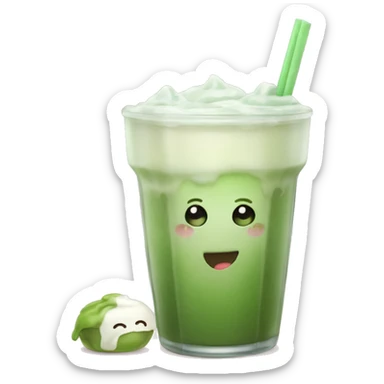 Iced matcha latte in a cute glass sticker