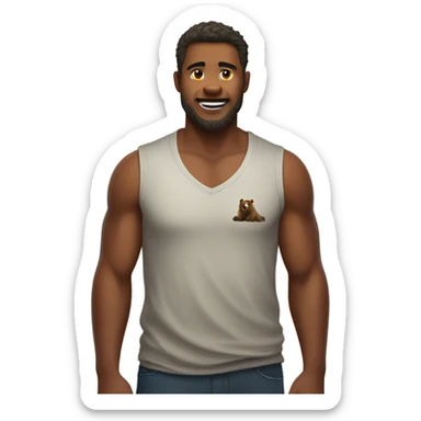 Grizzly bear in sleeveless shirt indoors sticker