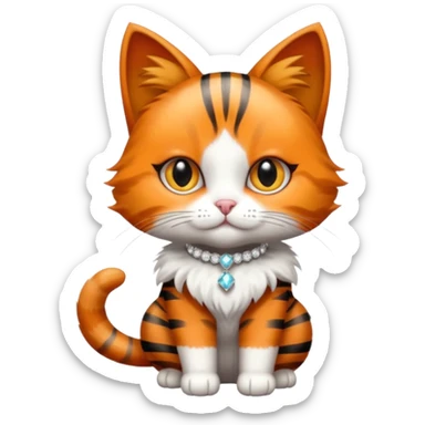 orange striped cat figure skating rhinestone outfit sticker