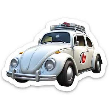 Volkswagen “Herbie Rides Again” themed Bug with wide chrome mag wheels and tires on them  sticker