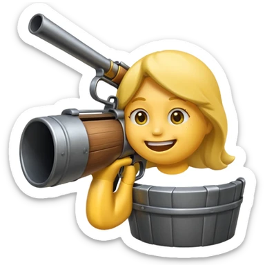 Create a smiling face emoji that’s sucking on the barrel of a shotgun sticker