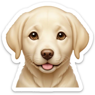 Cinematic Cute Cream Labrador Portrait Emoji, Head tilted playfully and inquisitively, featuring a silky cream Fur with a gentle sheen, round, sparkling warm eyes filled with curiosity, Simplified yet irresistibly adorable features, highly detailed, glowing with a warm, friendly glow, high shine, affectionate and spirited, stylized with a touch of whimsy, bright and endearing, soft glowing outline, capturing the essence of a mischievous yet loving companion, so playful it feels like it could dash out of the screen and into your arms! sticker