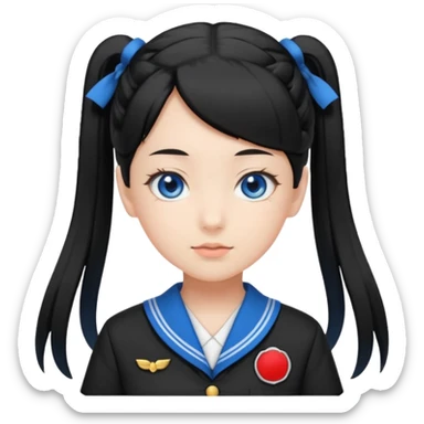 japanese schoolgirl with black twintails and blue eyes sticker