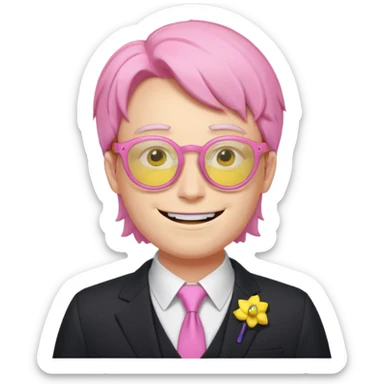 spamton from deltarune with his iconic pink and yellow glasses sticker