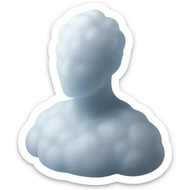 A person from shoulders up, fully made of white fluffy convex clouds, matte glass style, no shadows, no background, no extra details. sticker