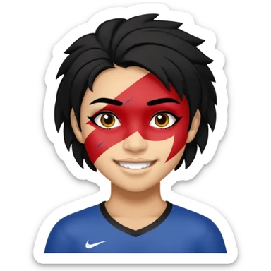 A black hair teen supporter with bold full-face paint, smiling with fierce team spirit. sticker