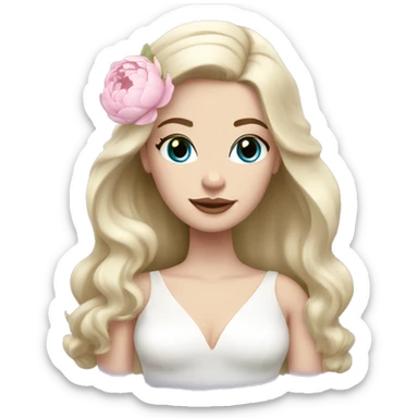 White bride with long light blonde hair and blue eyes with light pink peonies in hair white skin  sticker