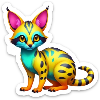 Exotic randomly colored colorful light cute lush neon-colored brightly colored Fakémon-Fionbri-Vernid-Genet-creature with markings (full body) sticker