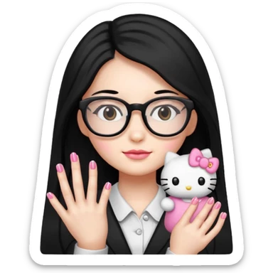 Nails cute hello kitty wear glasses black long  hair sticker