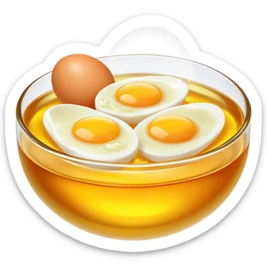 Chicken, cod liver oil, and egg yolks surrounded by a gentle golden radiance symbolizing vitamin A. The foods float in a pleasant arrangement with a subtle glow showing their nutritional benefits. sticker