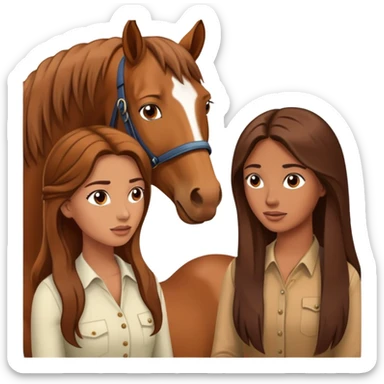 woman talking to another woman and a horse sticker