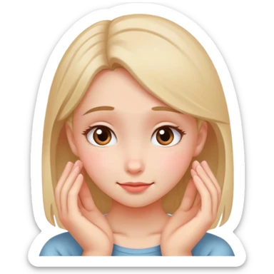 An emoji of a girl with a shy expression, blushing cheeks, slightly lowered head, and a small, awkward smile or hands near her face. sticker