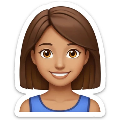 girl with brown hair to the shoulders, brown eyes, olive complexion, smiling sticker
