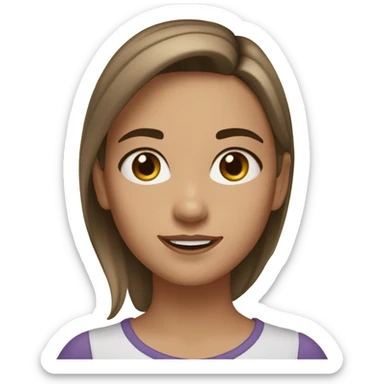 A fai skin girl with brown eyes and brown haie with highlights and thick eyebrows and one dimple on her cheek and long lashe sticker