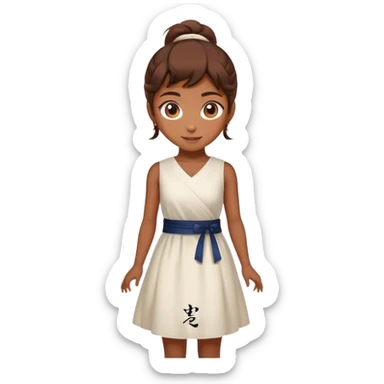 Beautiful girl smilling with big eyes and "ryu" written on dress sticker