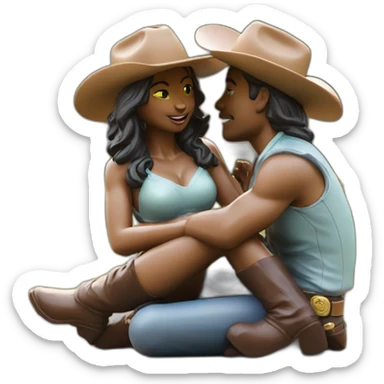 cowgirl position statue with two persons in love sticker