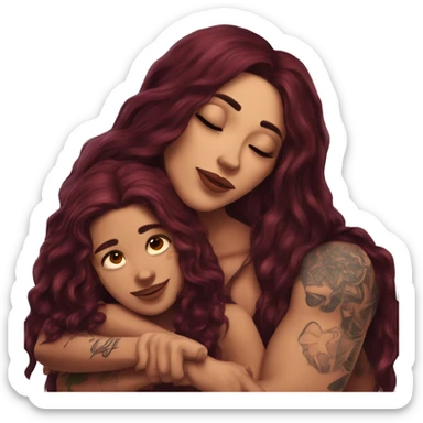 Beautiful tattooed burgundy long haired woman laying on the boyfriends chest sticker