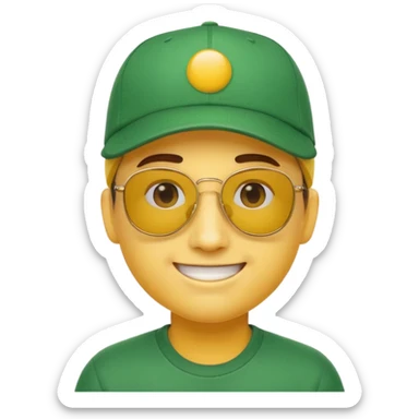 classic sunglasses emoji face with a green baseball cap sticker