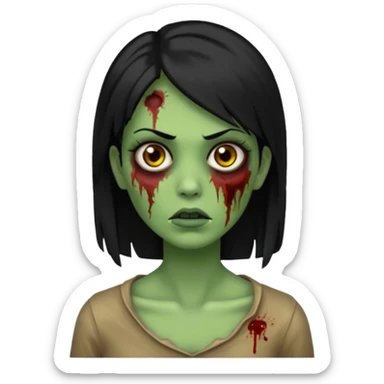 Faça uma zombie verde mulher com cabelos pretos e lisos de olhos castanhos sticker