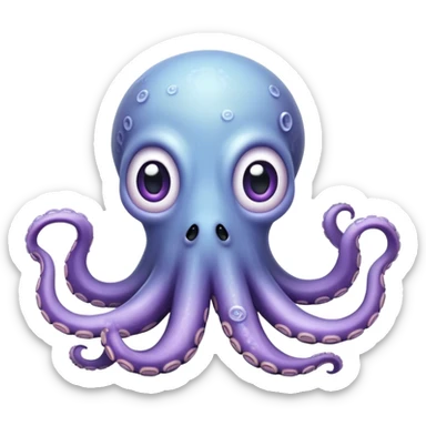 Cinematic Comical Baby Octopus Portrait Emoji, Tentacles slightly flared in a playful, exaggerated gesture, featuring a light blue-purple, rounded body with dramatically wide, hilariously expressive eyes full of surprise and innocent mischief, Simplified yet hilariously endearing features, highly detailed, glowing with a soft oceanic radiance, high shine, dramatic yet lovable, stylized with a dash of whimsical underwater mischief, soft glowing outline, capturing the essence of a delightfully silly little octopus that looks like it just made a clumsy, adorable mistake! sticker