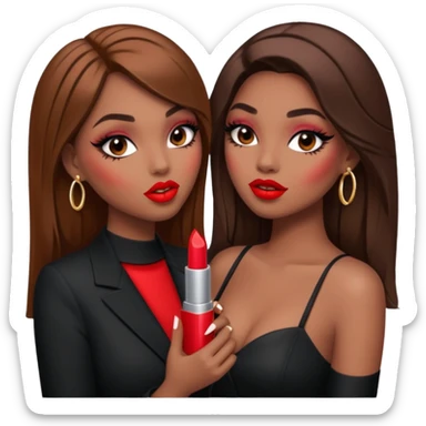 Boujy baddie best friends gossiping, trendy heavy makeup sticker
