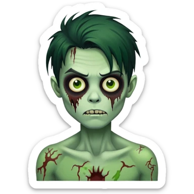 brunette zombie boy with horror green skin and long messy black hair sticker