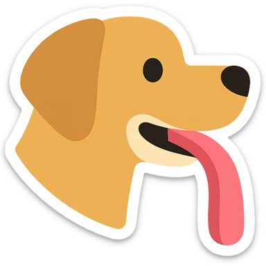 Make the dog's tongue much longer, keep the dog minimal flat icon style, transparent background. sticker