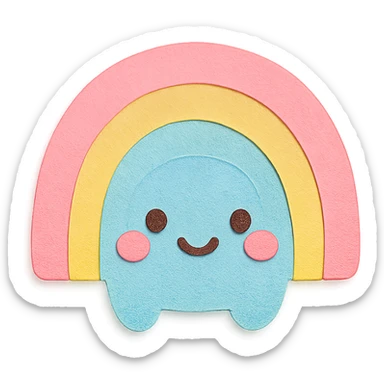 kawaii pastel rainbow, smooth watercolor texture, happy face, no limbs, full body, paper craft style sticker