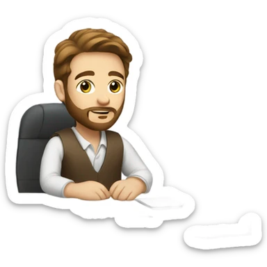 white boy with brown hair and beard sitting at work sticker